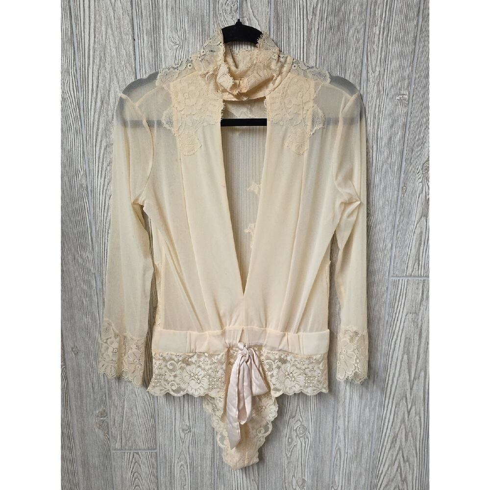 We Are HAH x Free People Take HAH Bow Reversible Bodysuit Cream Lace Womens L - Picture 4 of 12